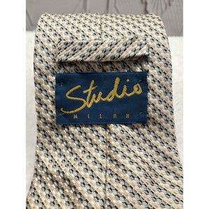 Studio Milan Men's Luxury Tie 100% Silk Handmade Gold Multicolored Classic EUC